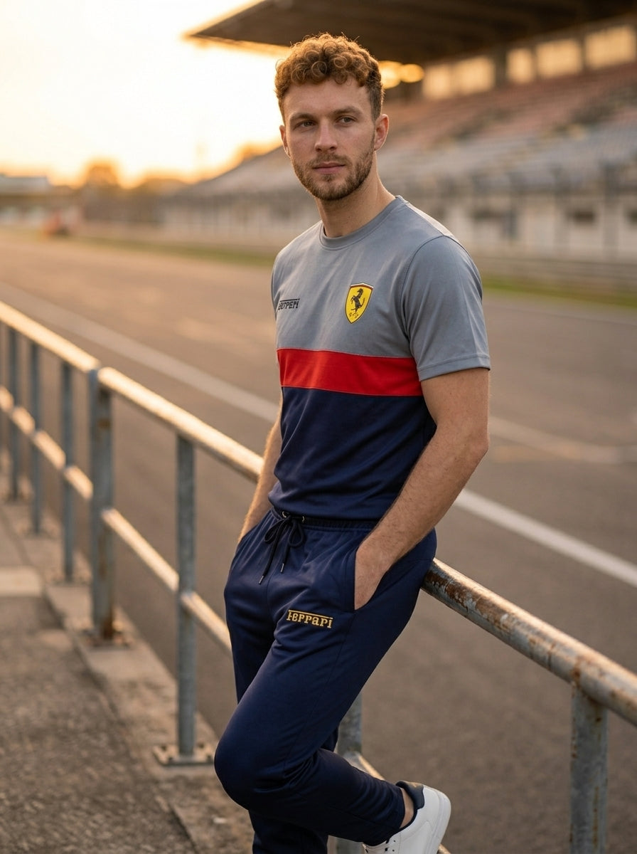 Ferrar Summer Dry-Fit Tracksuit (Silver & Navy)