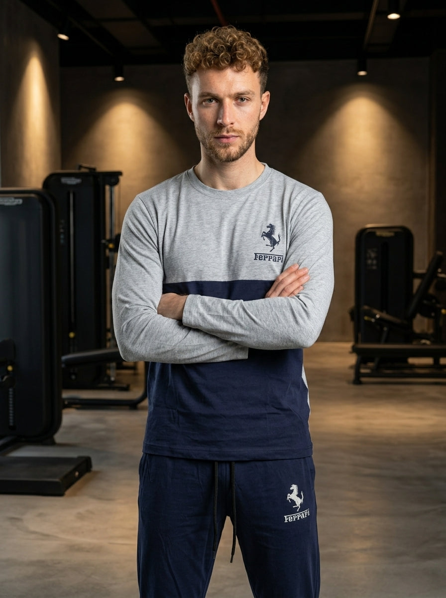 Ferrar Summer Jersey Tracksuit (Silver & Navy)