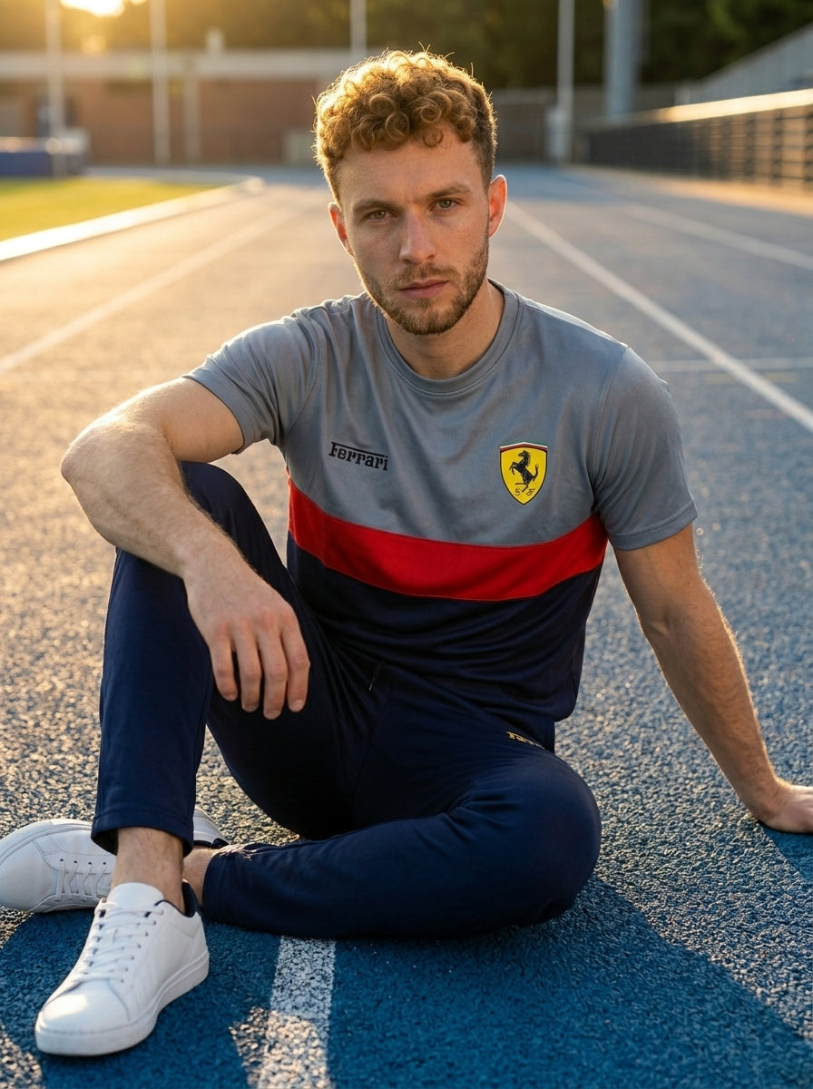 Ferrar Summer Dry-Fit Tracksuit (Silver & Navy)