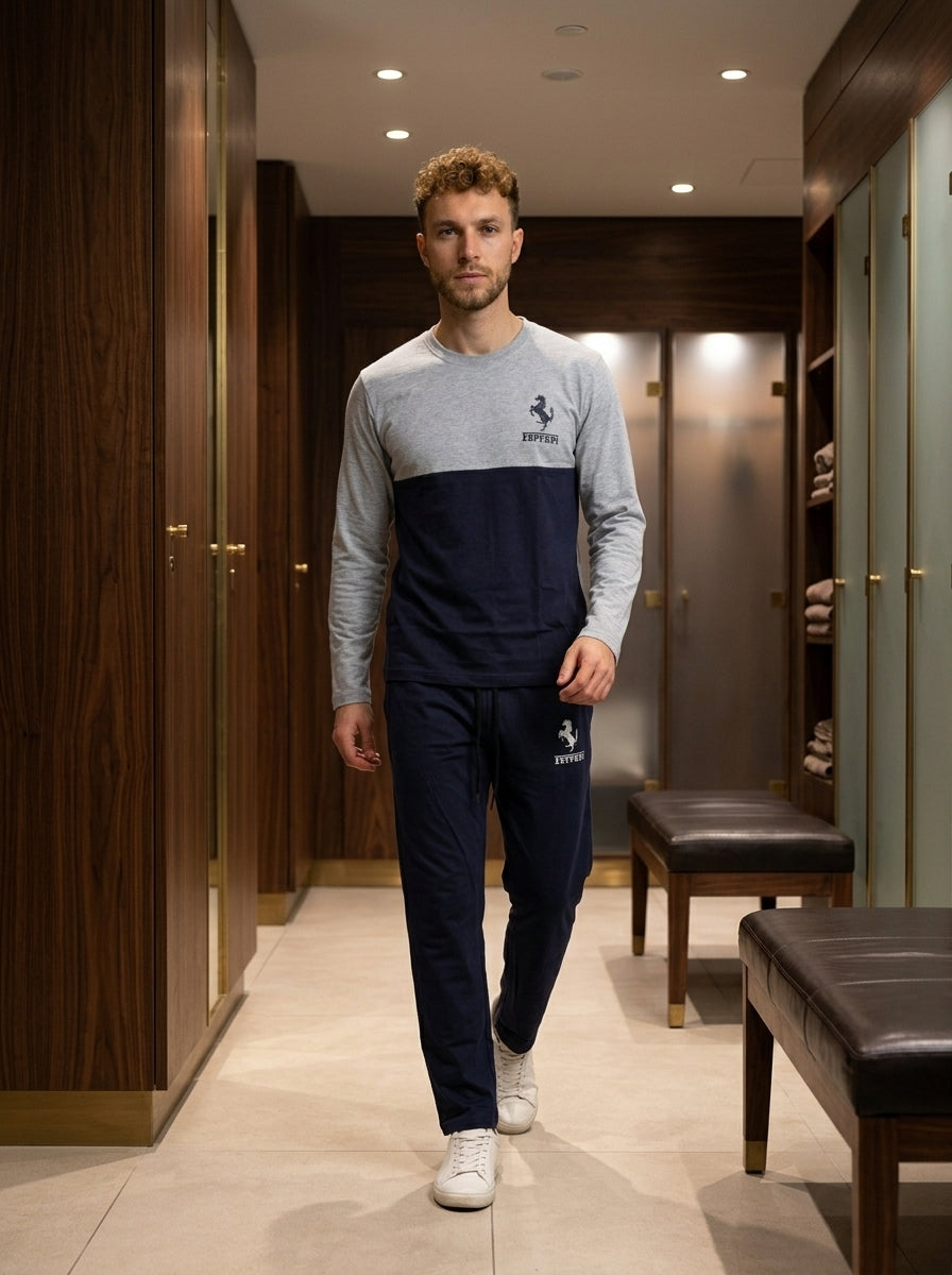 Ferrar Summer Jersey Tracksuit (Silver & Navy)