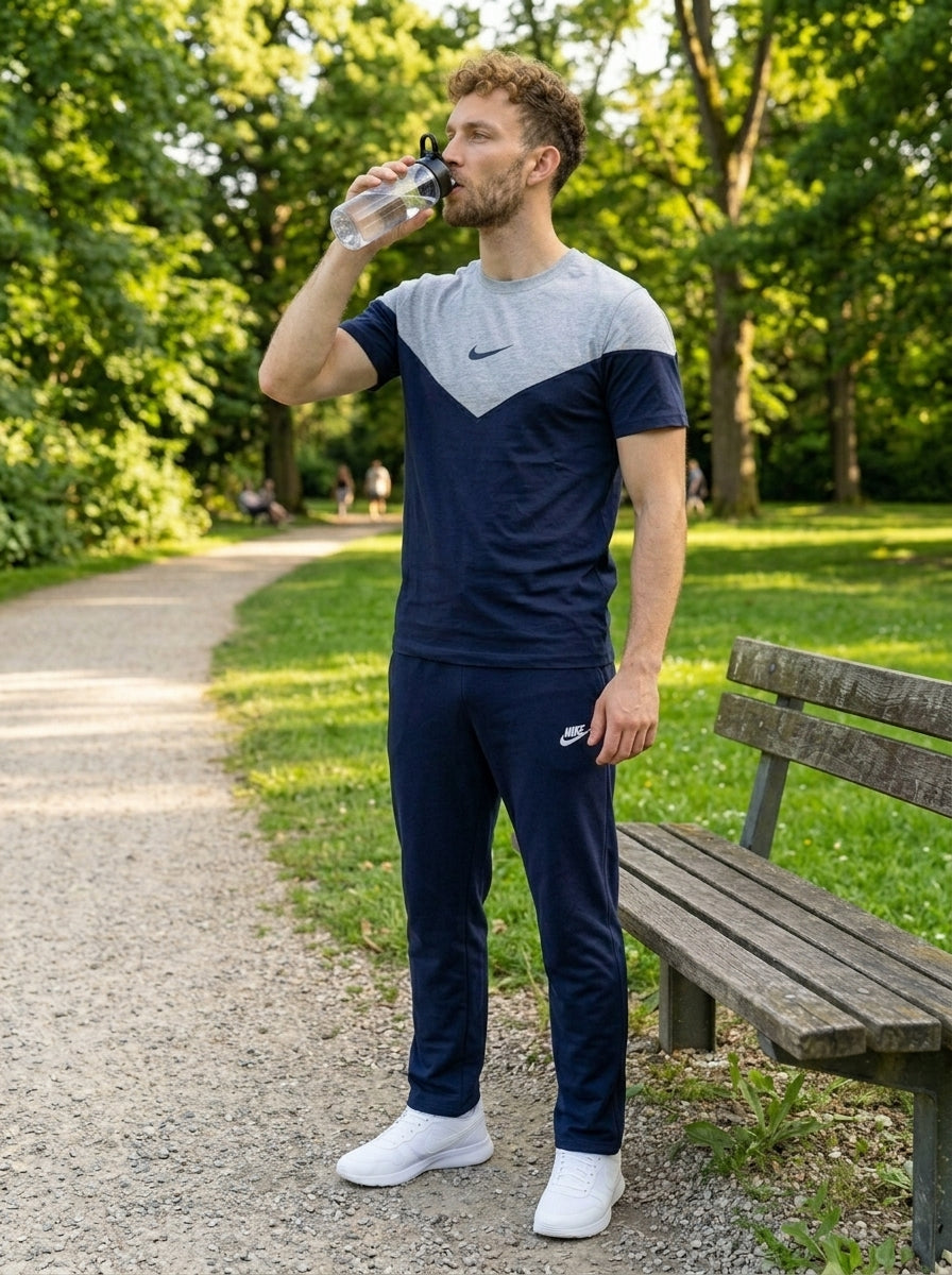 Nik Summer Jersey Tracksuit (Silver & Navy)