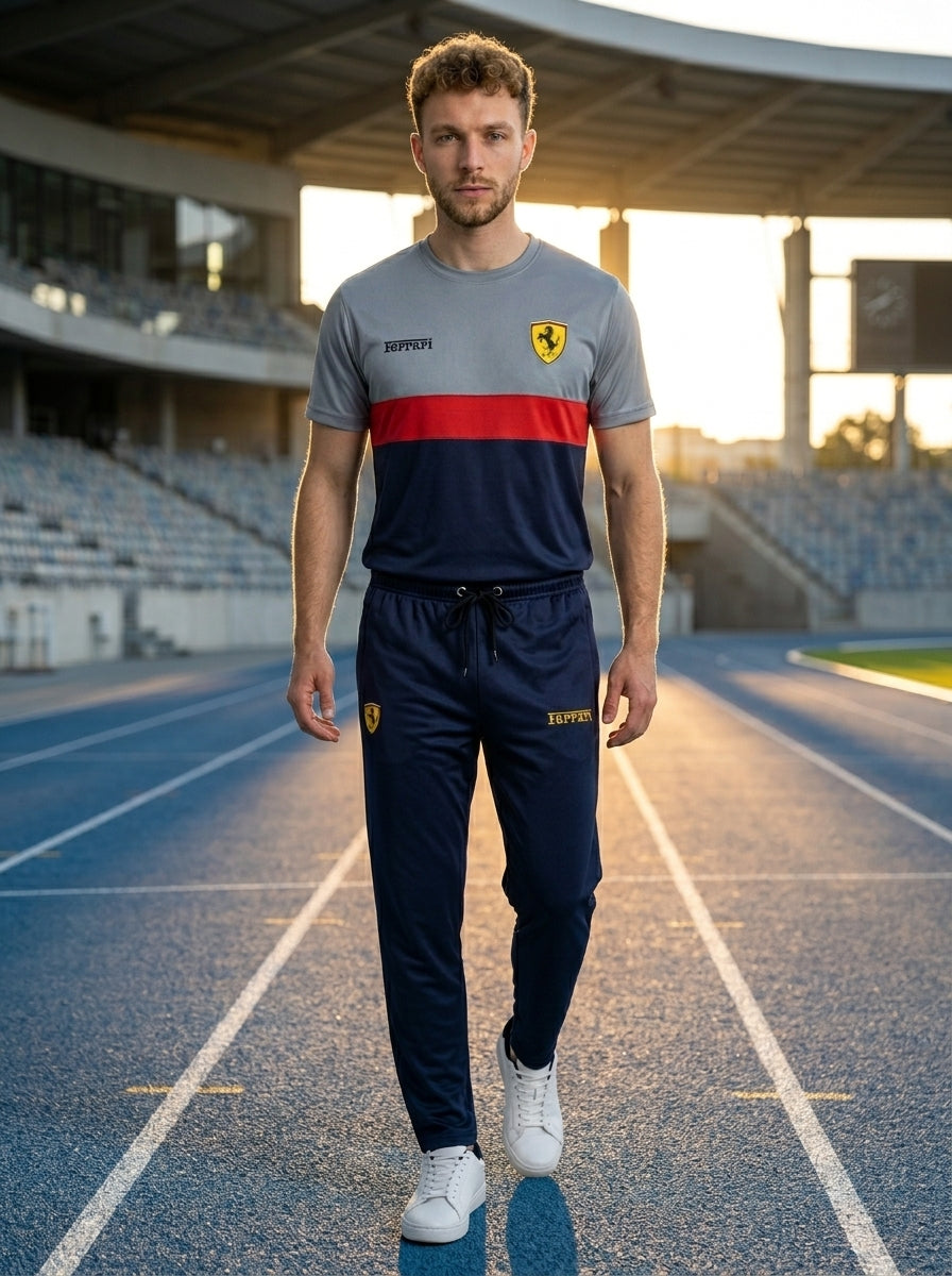 Ferrar Summer Dry-Fit Tracksuit (Silver & Navy)