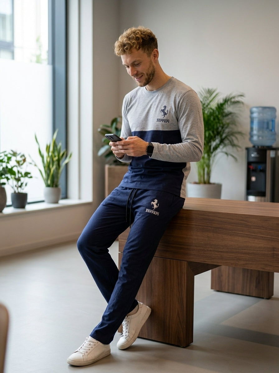 Ferrar Summer Jersey Tracksuit (Silver & Navy)