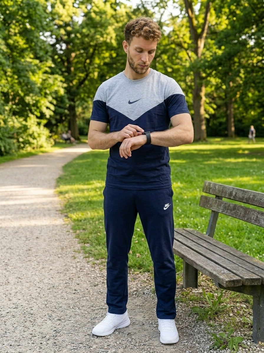 Nik Summer Jersey Tracksuit (Silver & Navy)