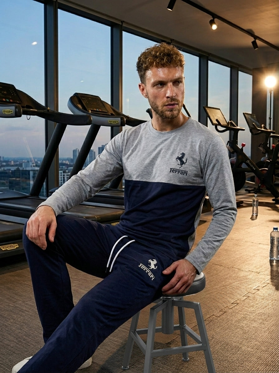 Ferrar Summer Jersey Tracksuit (Silver & Navy)