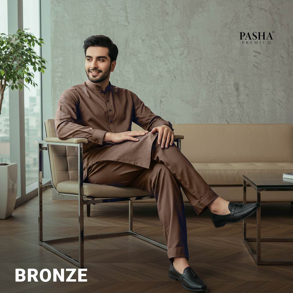 Pasha Premium | 100% Soft Egyptian Cotton | Luxurious Unstitched Fabric (Bronze) - Sultan Fabrics