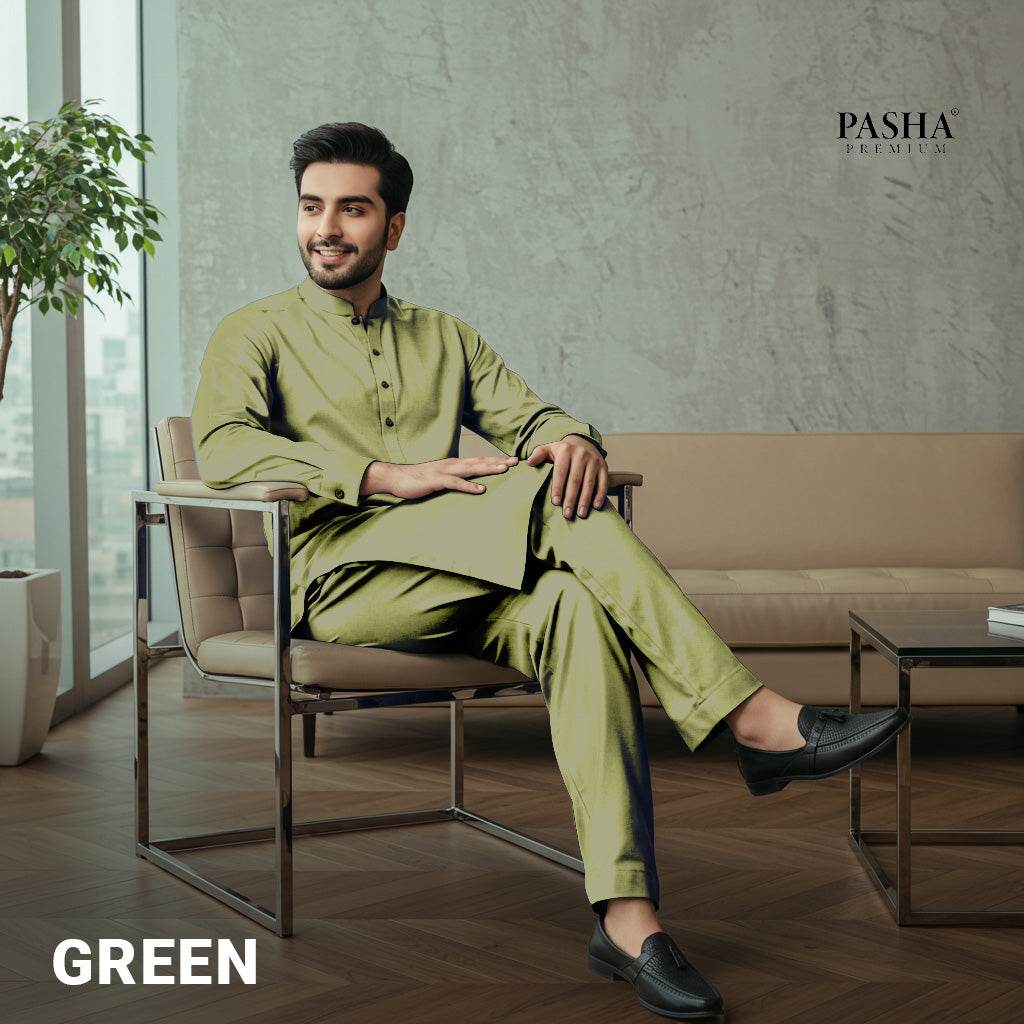 Pasha Premium | 100% Soft Egyptian Cotton | Luxurious Unstitched Fabric (Green) - Sultan Fabrics