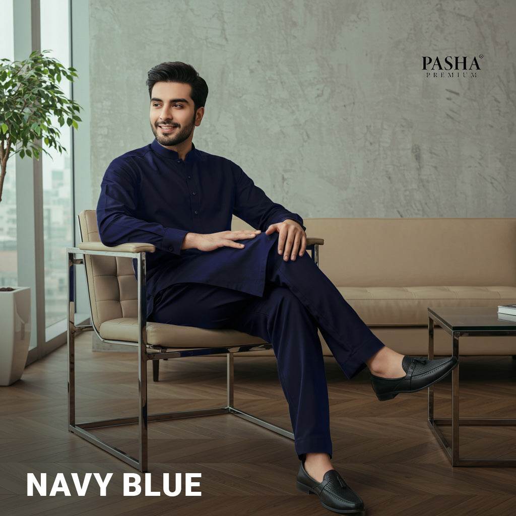Pasha Premium | 100% Soft Egyptian Cotton | Luxurious Unstitched Fabric (Navy Blue) - Sultan Fabrics