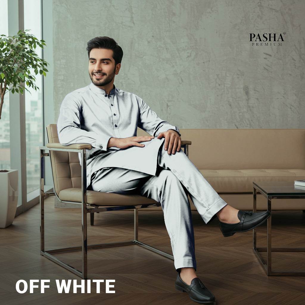 Pasha Premium | 100% Soft Egyptian Cotton | Luxurious Unstitched Fabric (Off White) - Sultan Fabrics