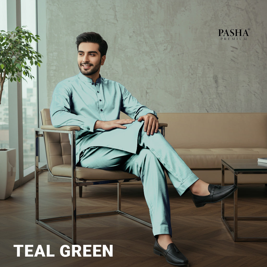 Pasha Premium | 100% Soft Egyptian Cotton | Luxurious Unstitched Fabric (Teal Green)