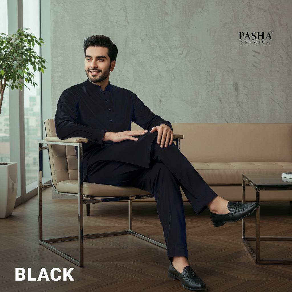 Pasha Premium | 100% Soft Egyptian Cotton | Luxurious Unstitched Fabric (Black) - Sultan Fabrics