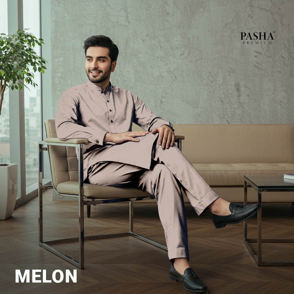 Pasha Premium | 100% Soft Egyptian Cotton | Luxurious Unstitched Fabric (Melon) - Sultan Fabrics