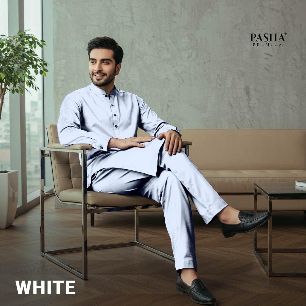 Pasha Premium | 100% Soft Egyptian Cotton | Luxurious Unstitched Fabric (White) - Sultan Fabrics