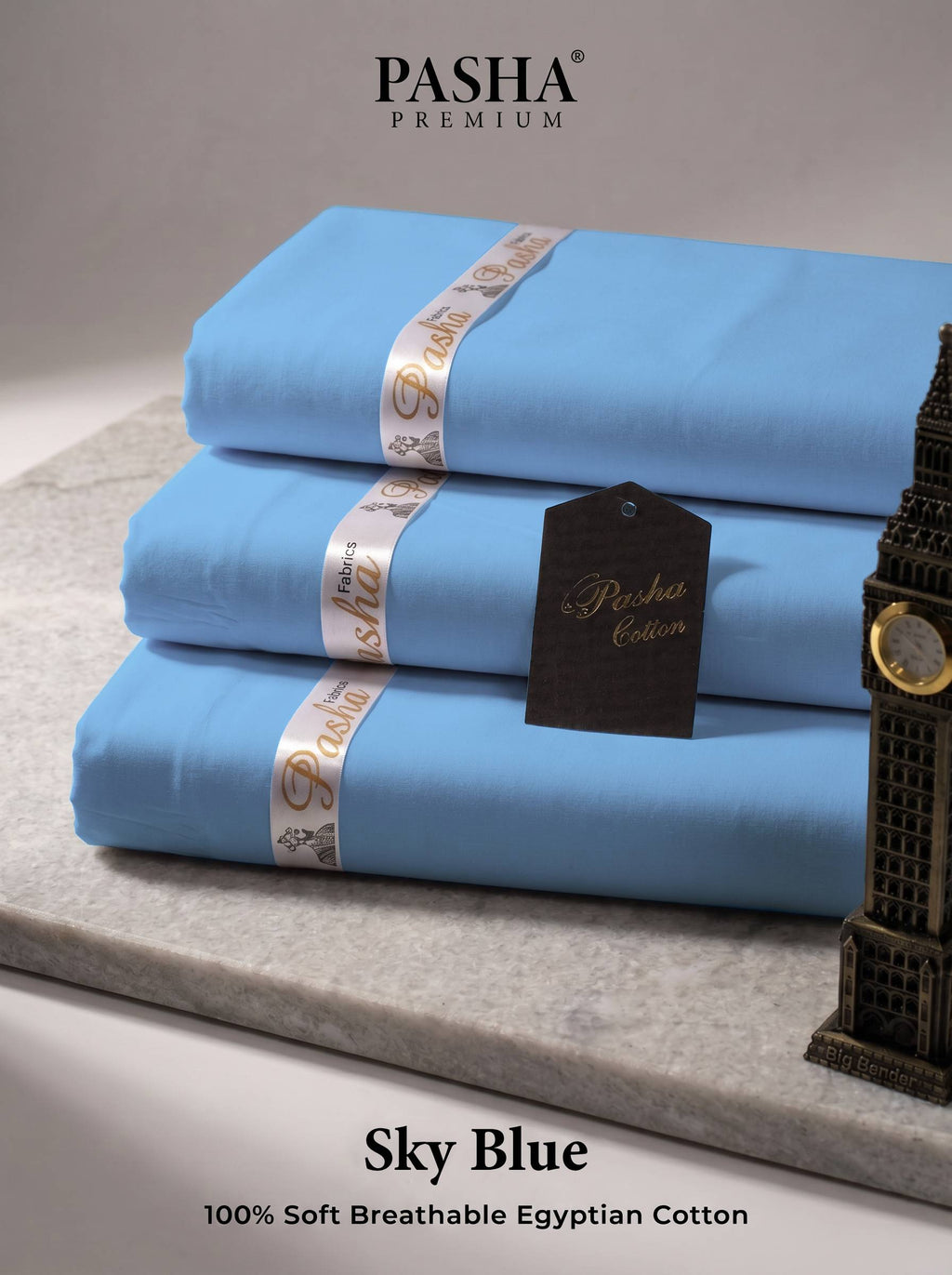 Pasha Premium | 100% Soft Egyptian Cotton | Luxurious Unstitched Fabric (Sky)