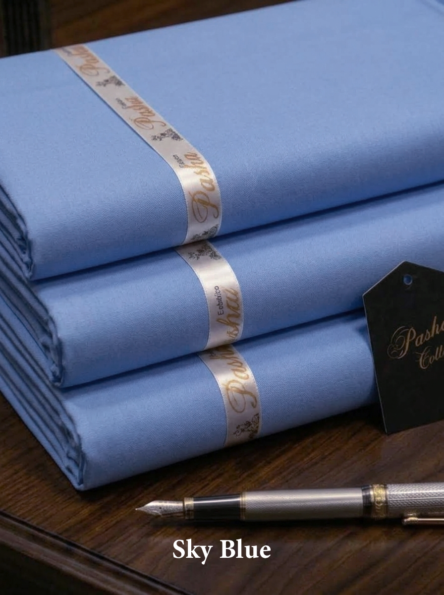 Pasha Premium | 100% Soft Egyptian Cotton | Luxurious Unstitched Fabric (Sky)