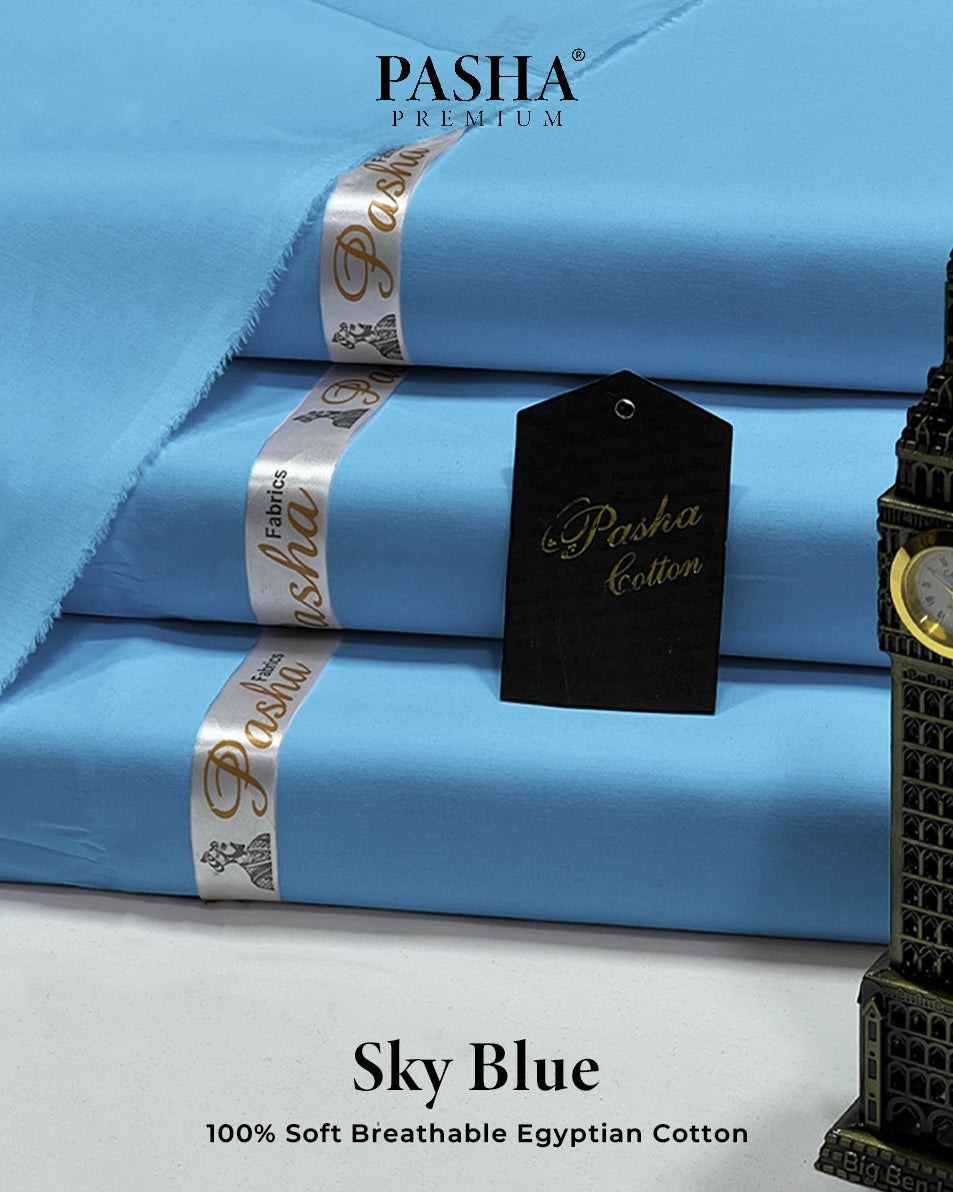 Pasha Premium | 100% Soft Egyptian Cotton | Luxurious Unstitched Fabric (Sky)