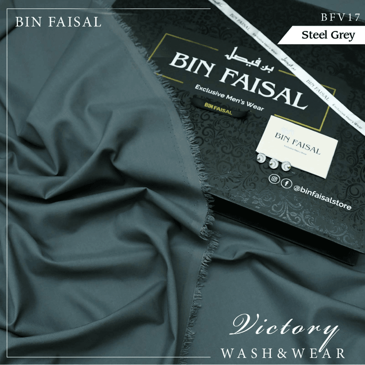 Bin Faisal Victory Wash & Wear (Steel Grey) BFV-17 - Sultan Fabrics