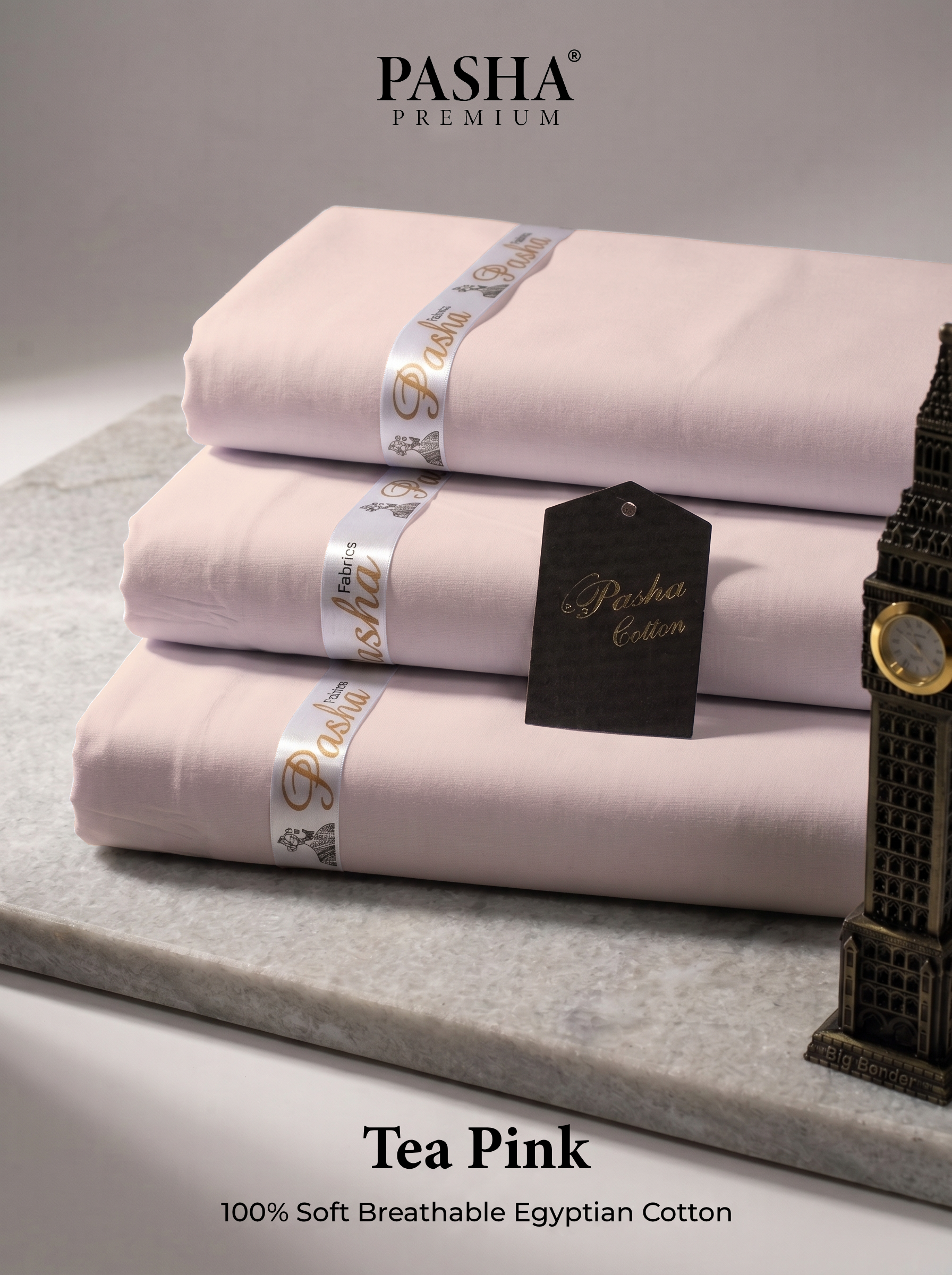 Pasha Premium | 100% Soft Egyptian Cotton | Luxurious Unstitched Fabric (Tea Pink)