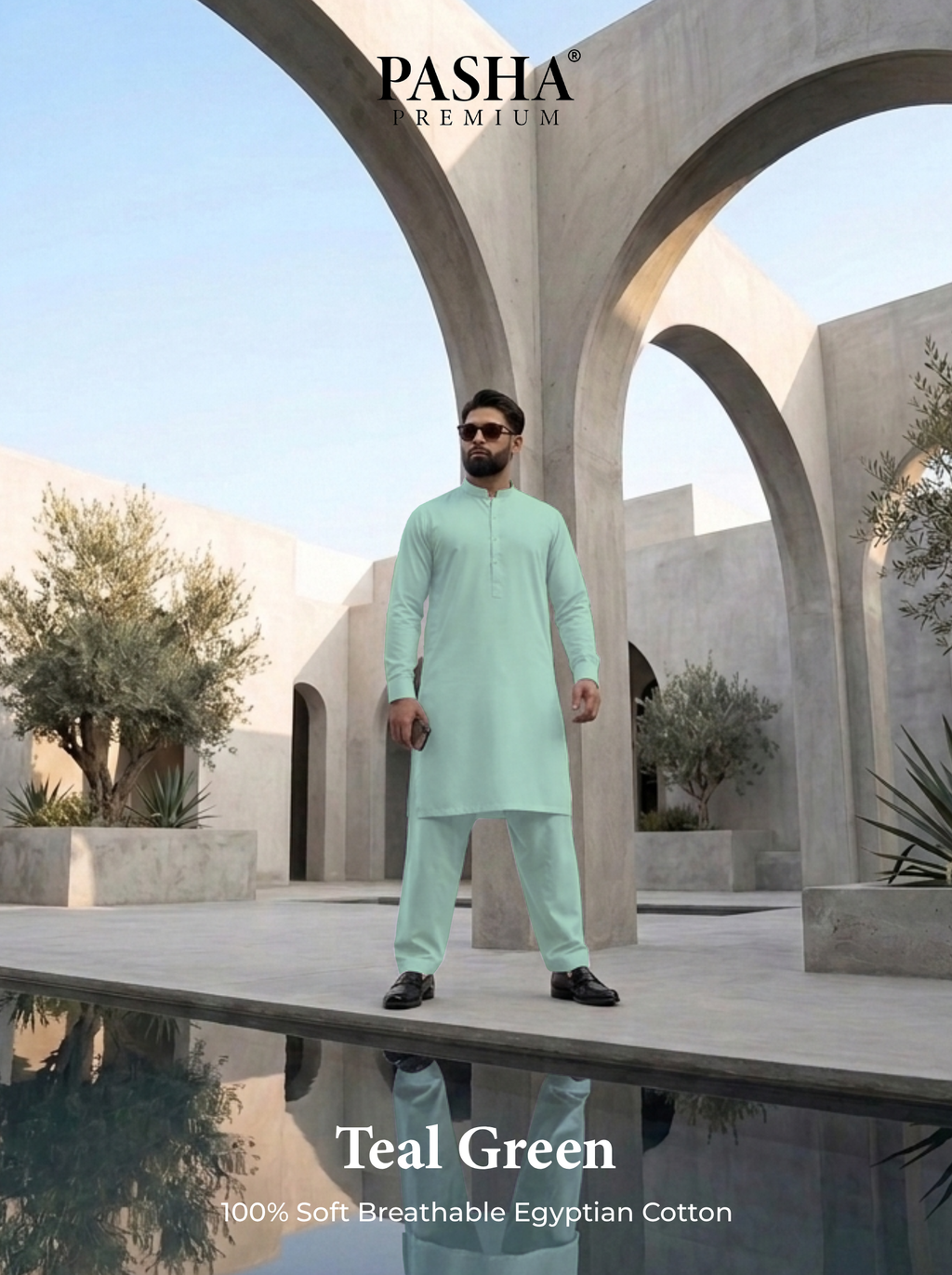 Pasha Premium | 100% Soft Egyptian Cotton | Luxurious Unstitched Fabric (Teal Green)
