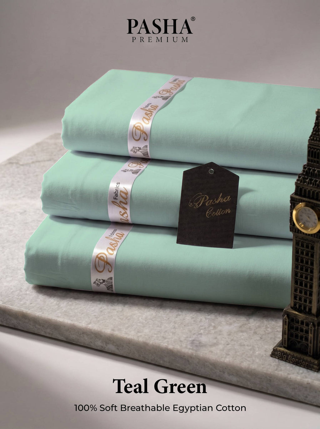 Pasha Premium | 100% Soft Egyptian Cotton | Luxurious Unstitched Fabric (Teal Green)