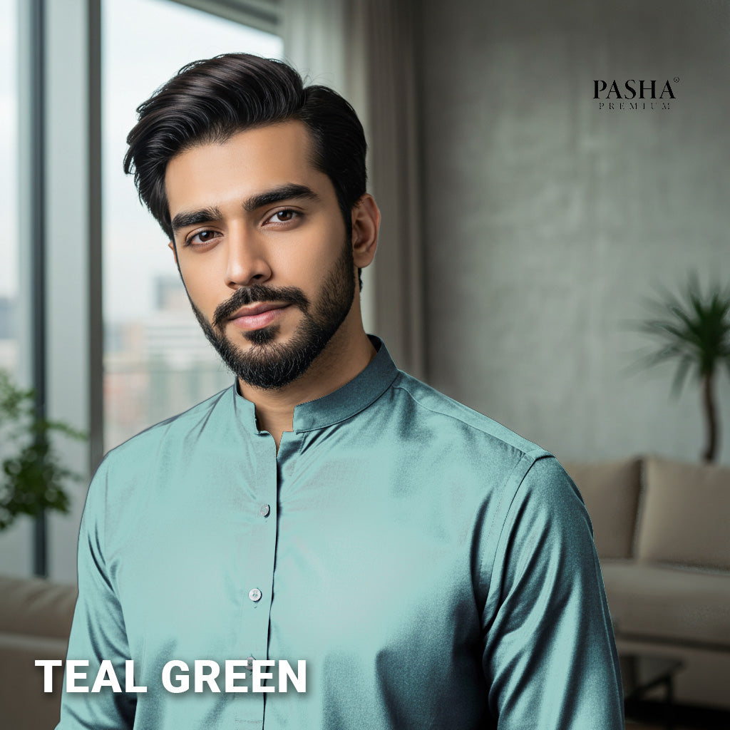 Pasha Premium | 100% Soft Egyptian Cotton | Luxurious Unstitched Fabric (Teal Green)