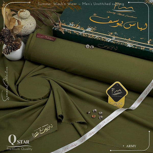 Q-Star Premium Quality Summer Wash & Wear Suit (Army) 4-Meter - Sultan Fabrics