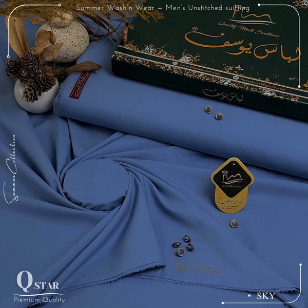 Q-Star Premium Quality Summer Wash & Wear Suit (Sky) 4-Meter - Sultan Fabrics