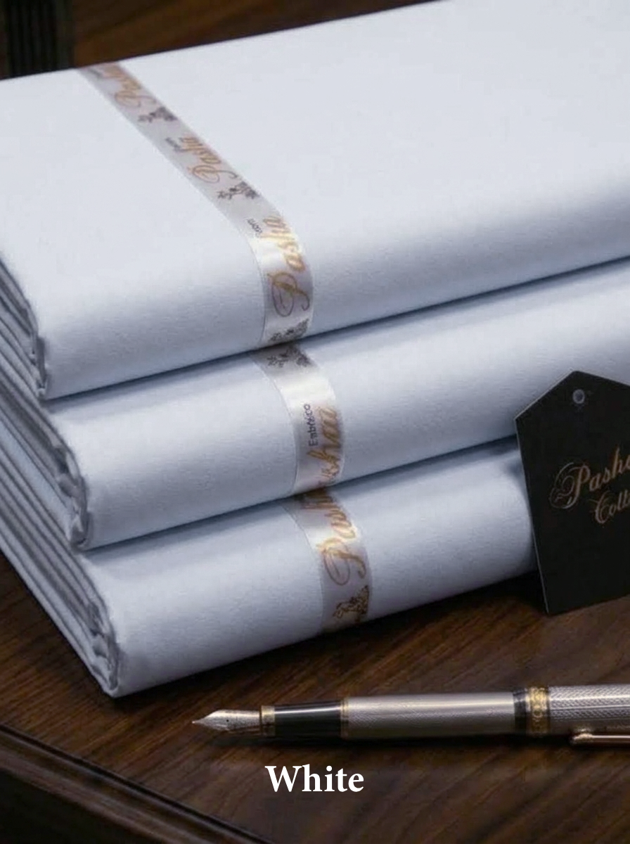 Pasha Premium | 100% Soft Egyptian Cotton | Luxurious Unstitched Fabric (White)
