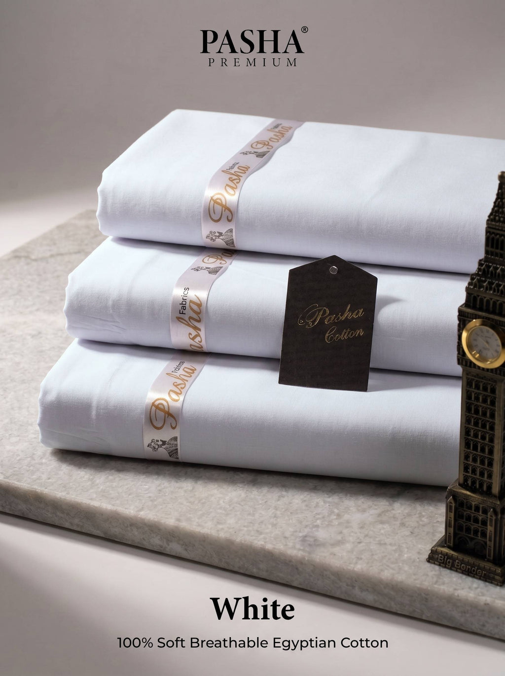 Pasha Premium | 100% Soft Egyptian Cotton | Luxurious Unstitched Fabric (White)