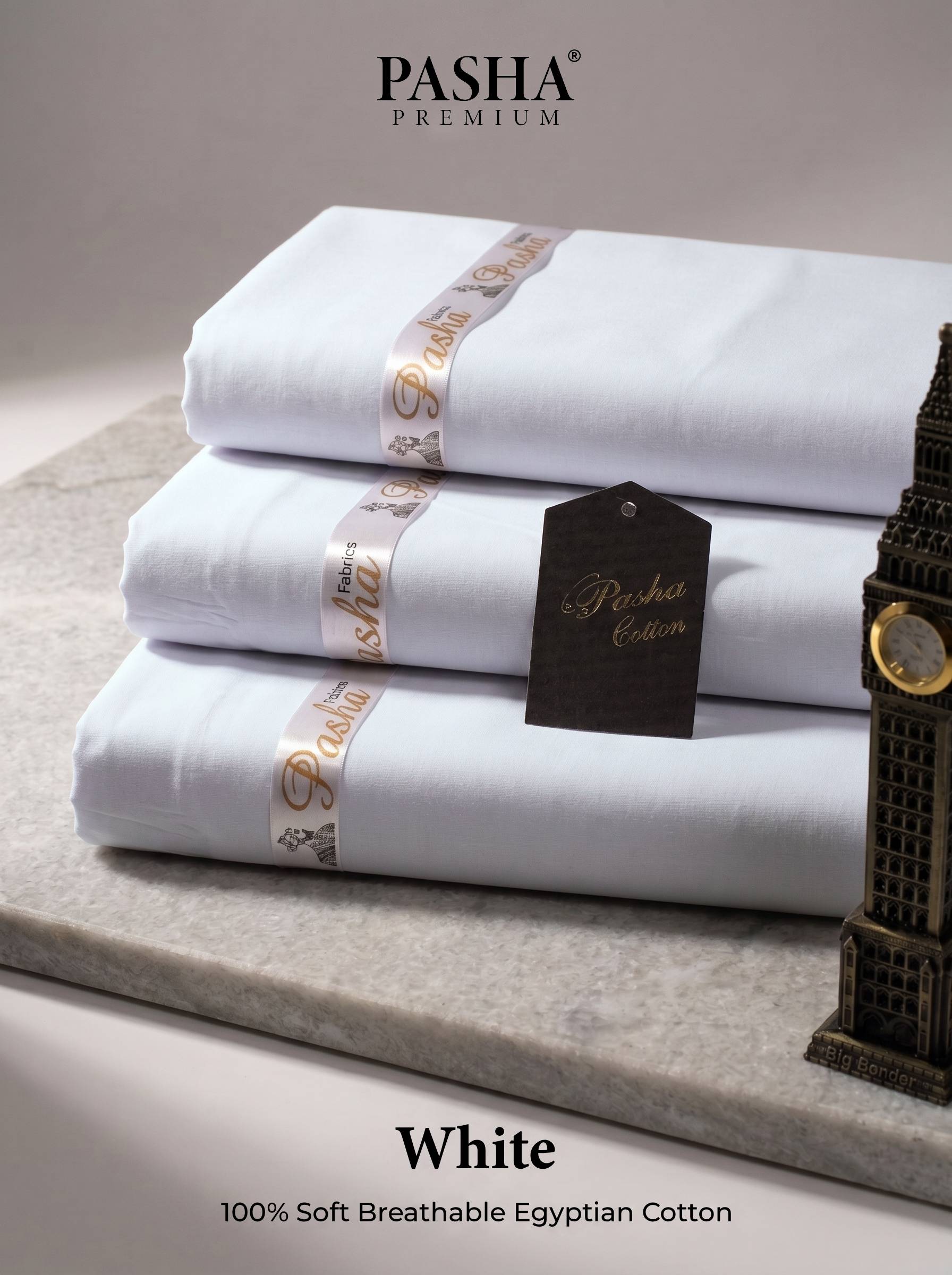 Pasha Premium | 100% Soft Egyptian Cotton | Luxurious Unstitched Fabric (White)
