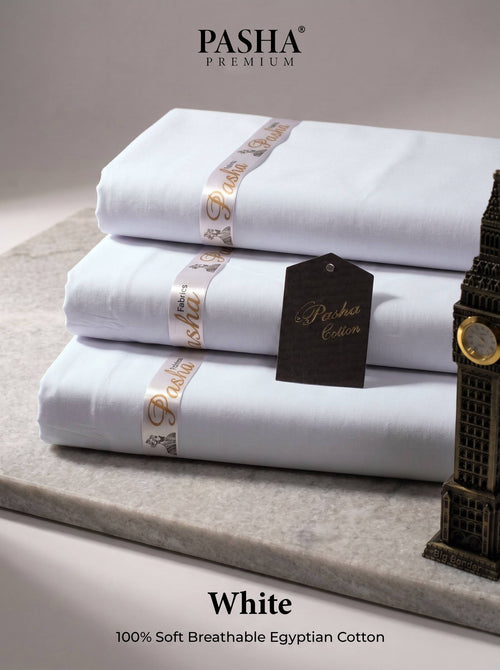 Pasha Premium | 100% Soft Egyptian Cotton | Luxurious Unstitched Fabric (White)