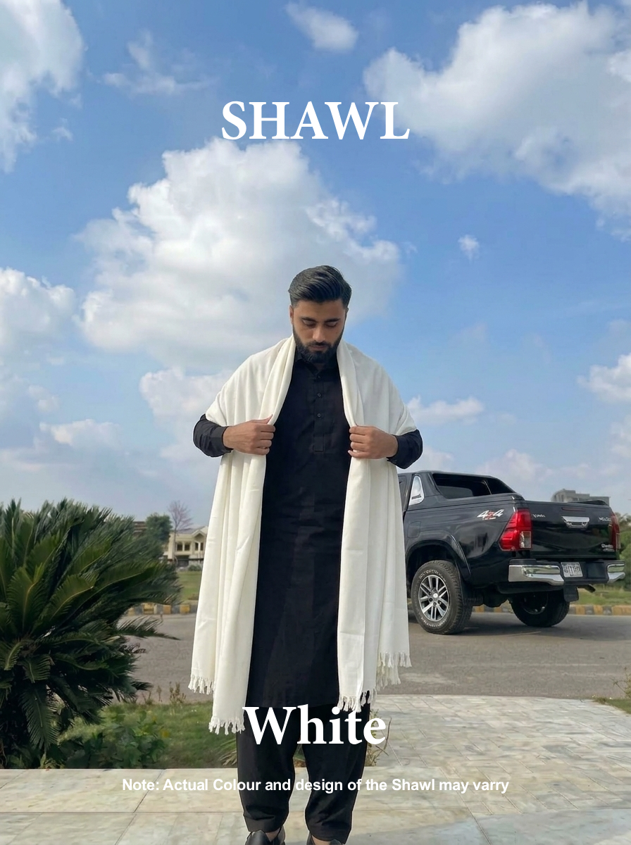 Libas-e-Andalus | Plain 100% Acrylic Men Shawl (White)