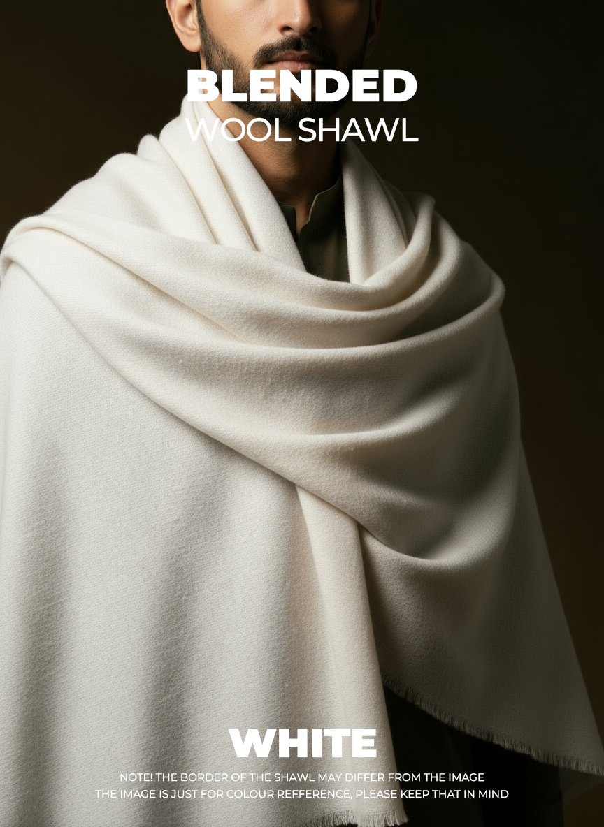 Libas-e-Andalus Blended Wool Shawl (White)