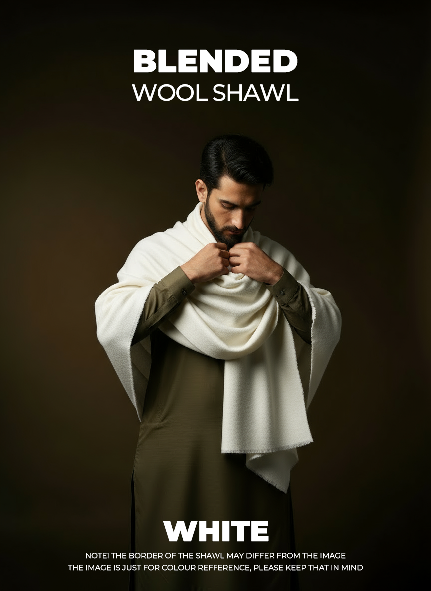 Libas-e-Andalus Blended Wool Shawl (White)