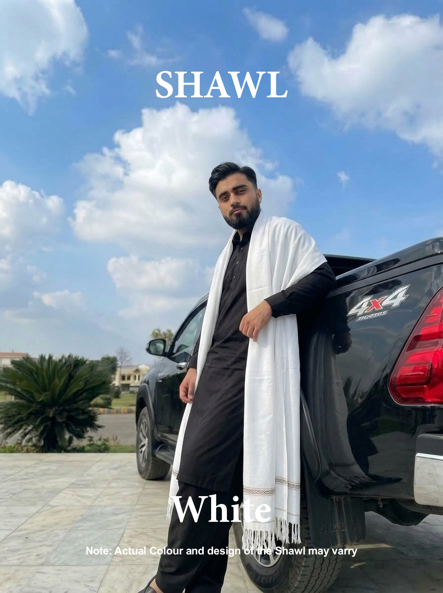 Libas-e-Andalus | Plain 100% Acrylic Men Shawl (White)