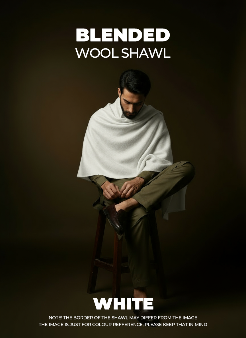 Libas-e-Andalus Blended Wool Shawl (White)