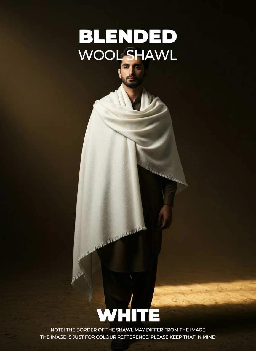 Libas-e-Andalus Blended Wool Shawl (White)