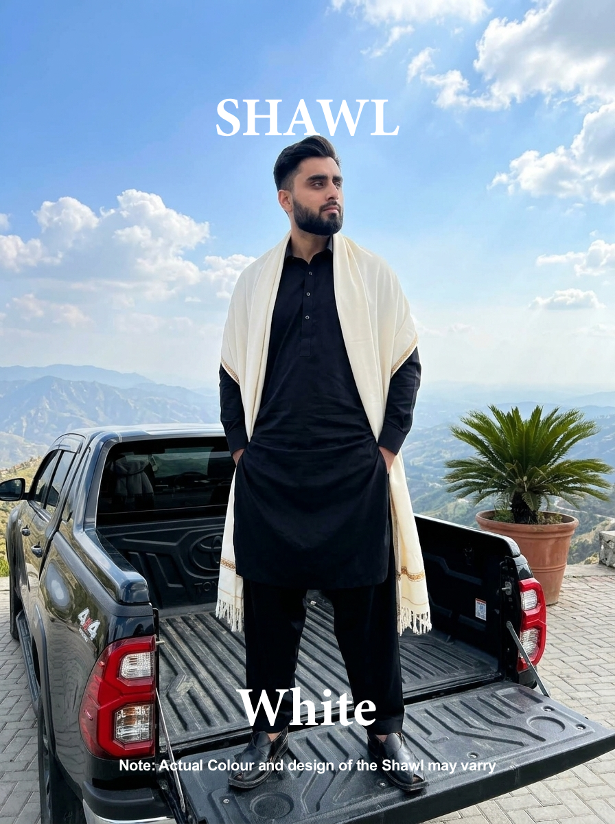 Libas-e-Andalus | Plain 100% Acrylic Men Shawl (White)