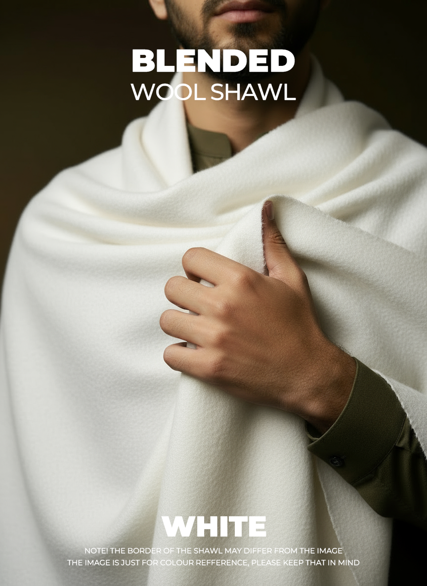Libas-e-Andalus Blended Wool Shawl (White)