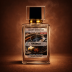 Perfume bottle labeled 'Arabica' by Scent Master on a brown background