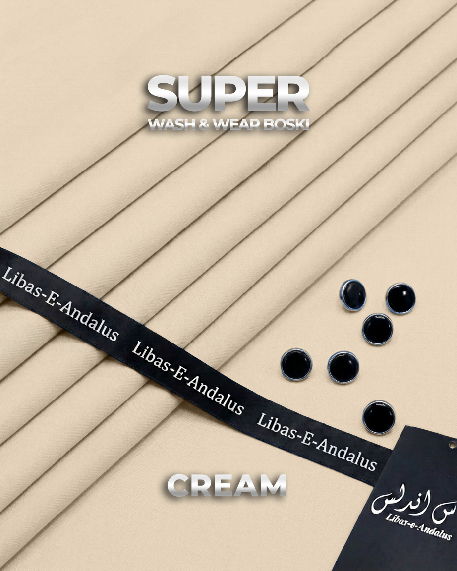 Super Boski Summer Wash & Wear Fabric | Libas-E-Andalus |  Cream