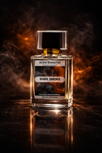 Perfume bottle labeled 'Dark Smoke' with a dark background and smoke effects