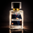 Perfume bottle labeled 'Gentleman' with a dark background