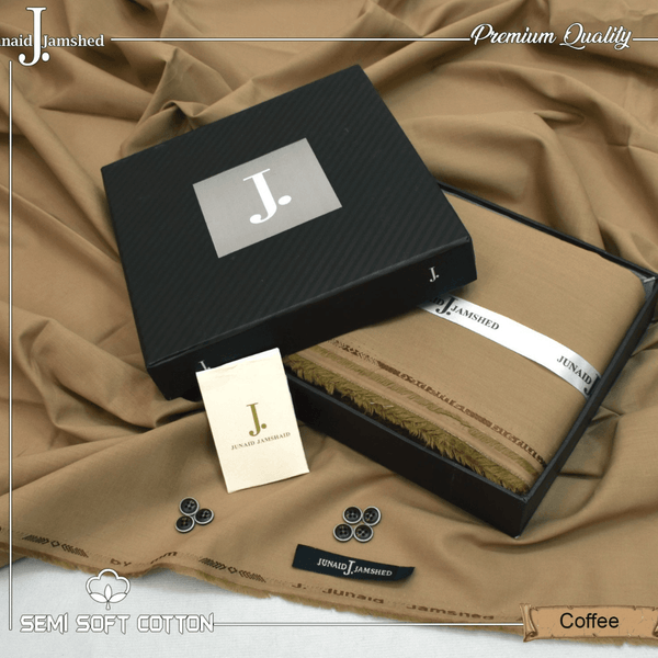 Semi Soft Cotton Box Pack Unstitched Suit for Men - Coffee - JJCB-02 - Sultan Fabrics