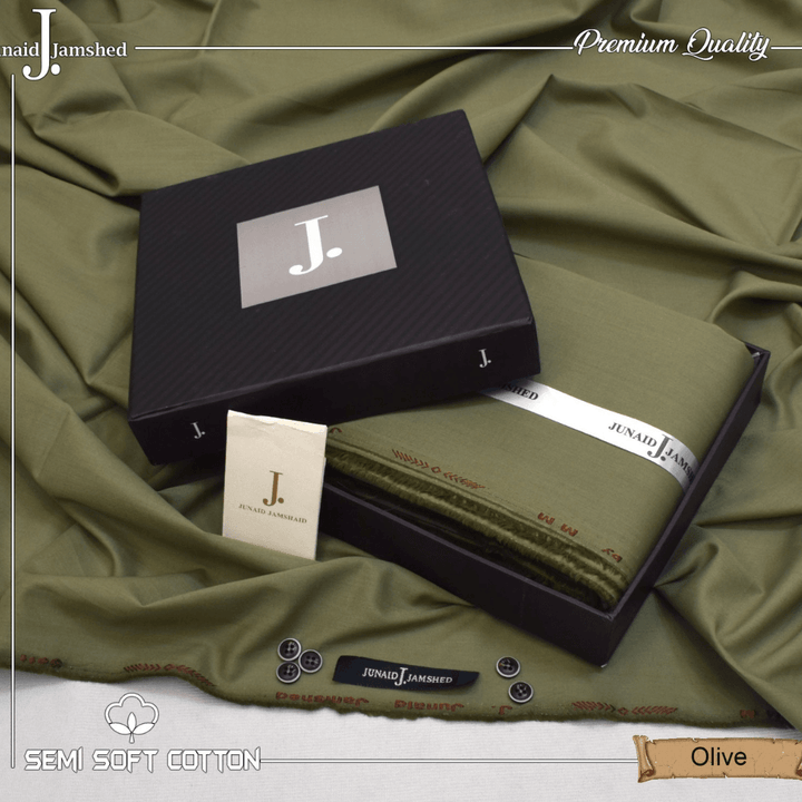 Semi Soft Cotton Box Pack Unstitched Suit for Men - Olive - JJCB-09 - Sultan Fabrics