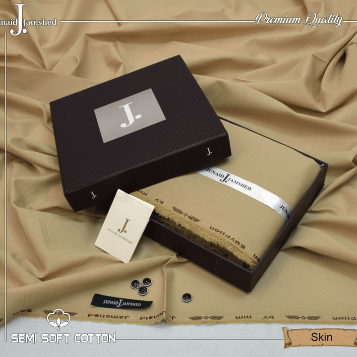 Semi Soft Cotton Box Pack Unstitched Suit for Men - Skin - JJCB-13 - Sultan Fabrics