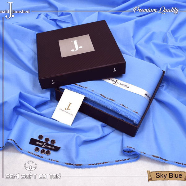 Semi Soft Cotton Box Pack Unstitched Suit for Men - Sky Blue - JJCB-14 - Sultan Fabrics