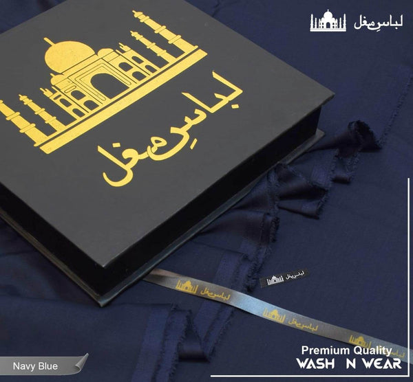 Libas-e-Mughal All Season Egyptian Wash & Wear (Navy Blue) - Sultan Fabrics