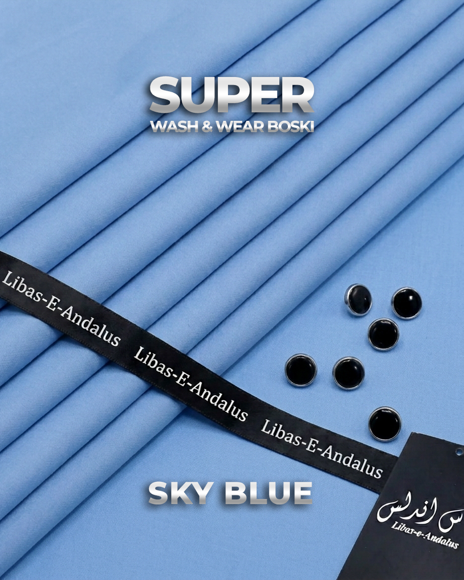 Super Boski Summer Wash & Wear Fabric | Libas-E-Andalus |  Sky Blue