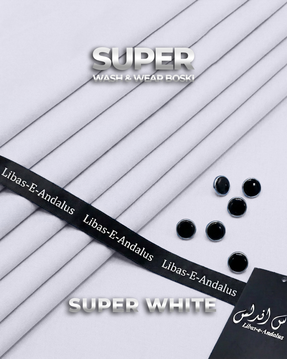Super Boski Summer Wash & Wear Fabric | Libas-E-Andalus |  Super White